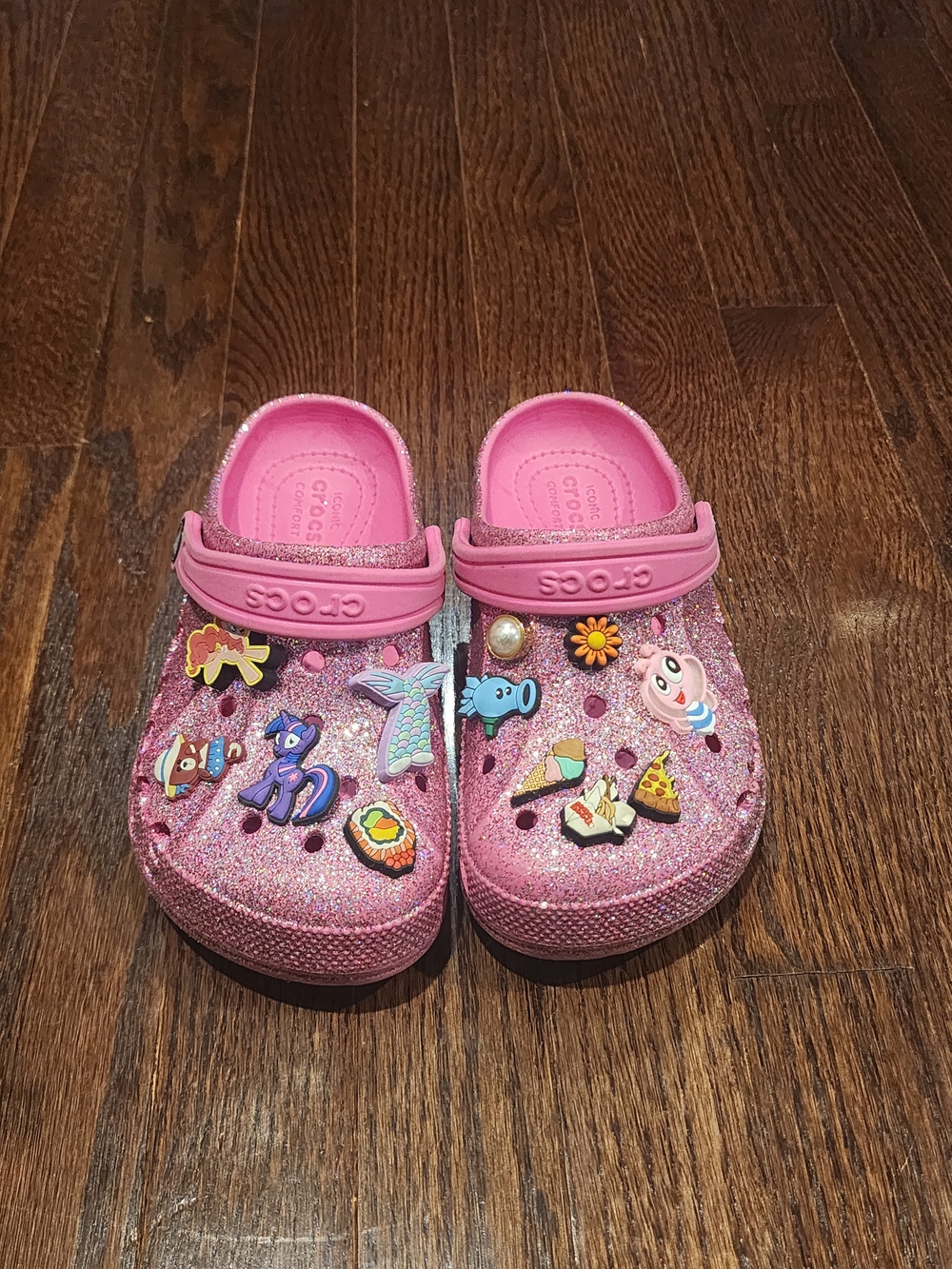 Crocs Kids' Pink Glitter Clogs with Fun Charms
